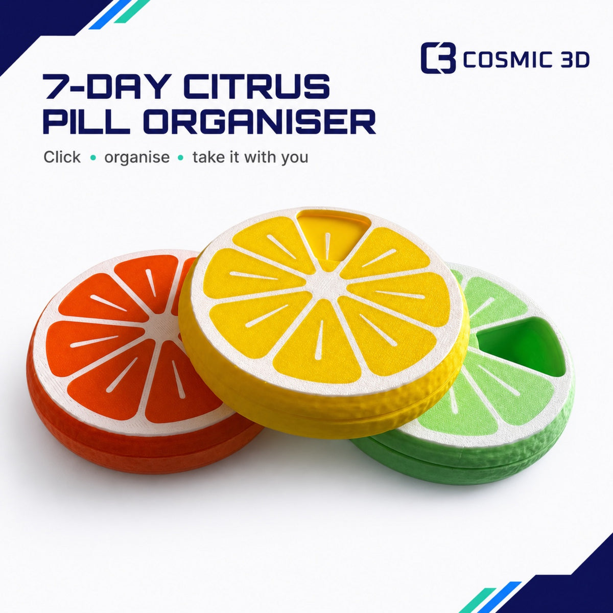 Hero Citrus 7-Day Pill Organiser — 7-day citrus click pill organiser