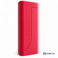 Closed red PenSafe magnetic pen and needle travel case standing upright.