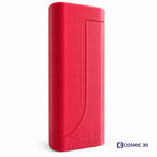 Closed red PenSafe magnetic pen and needle travel case standing upright.