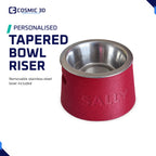 Personalised tapered pet bowl riser with removable stainless-steel bowl