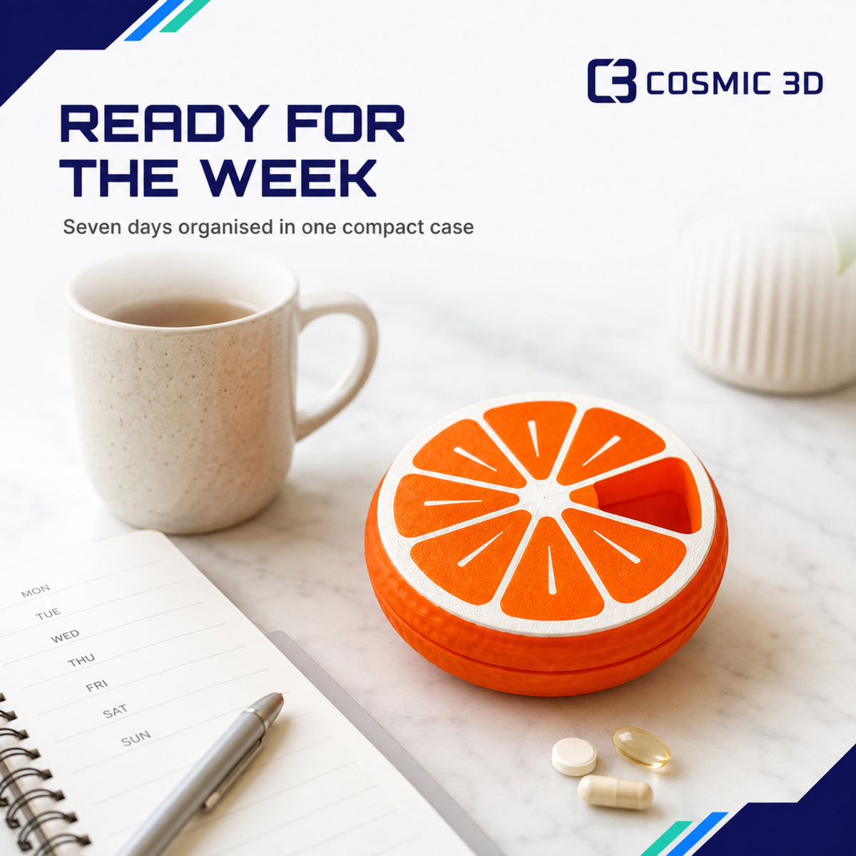 Lifestyle Citrus 7-Day Pill Organiser — 7-day citrus click pill organiser