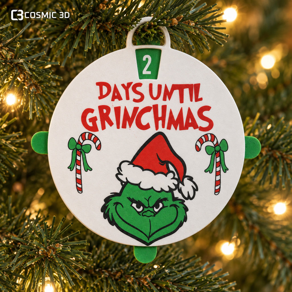 Product shown in a home setting for Grinchmas countdown decoration