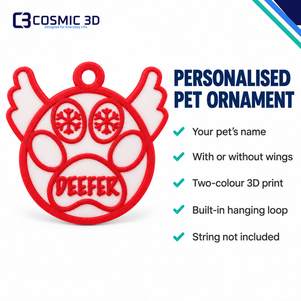 Key product features for personalised pet paw Christmas ornament