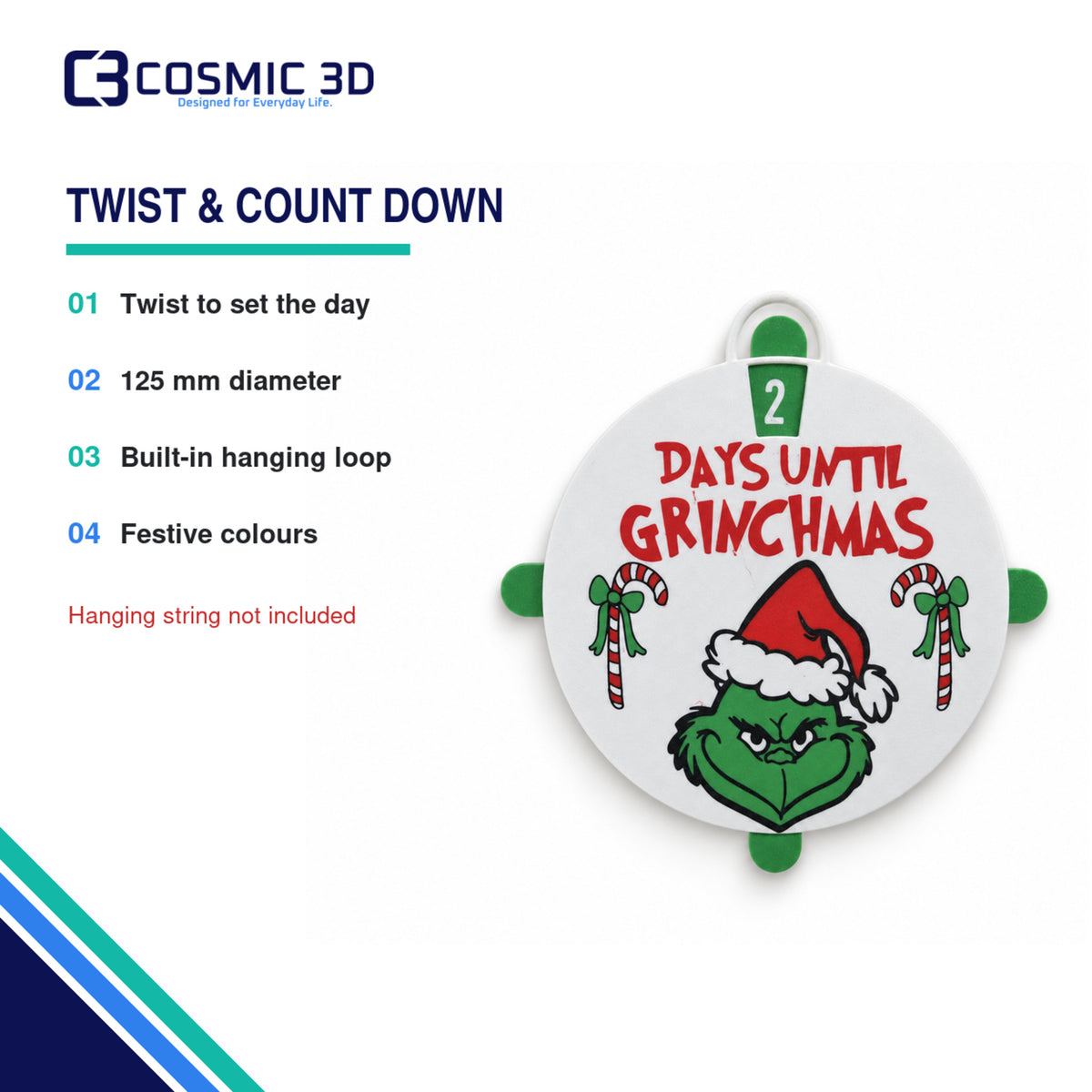 Key product features for Grinchmas countdown decoration