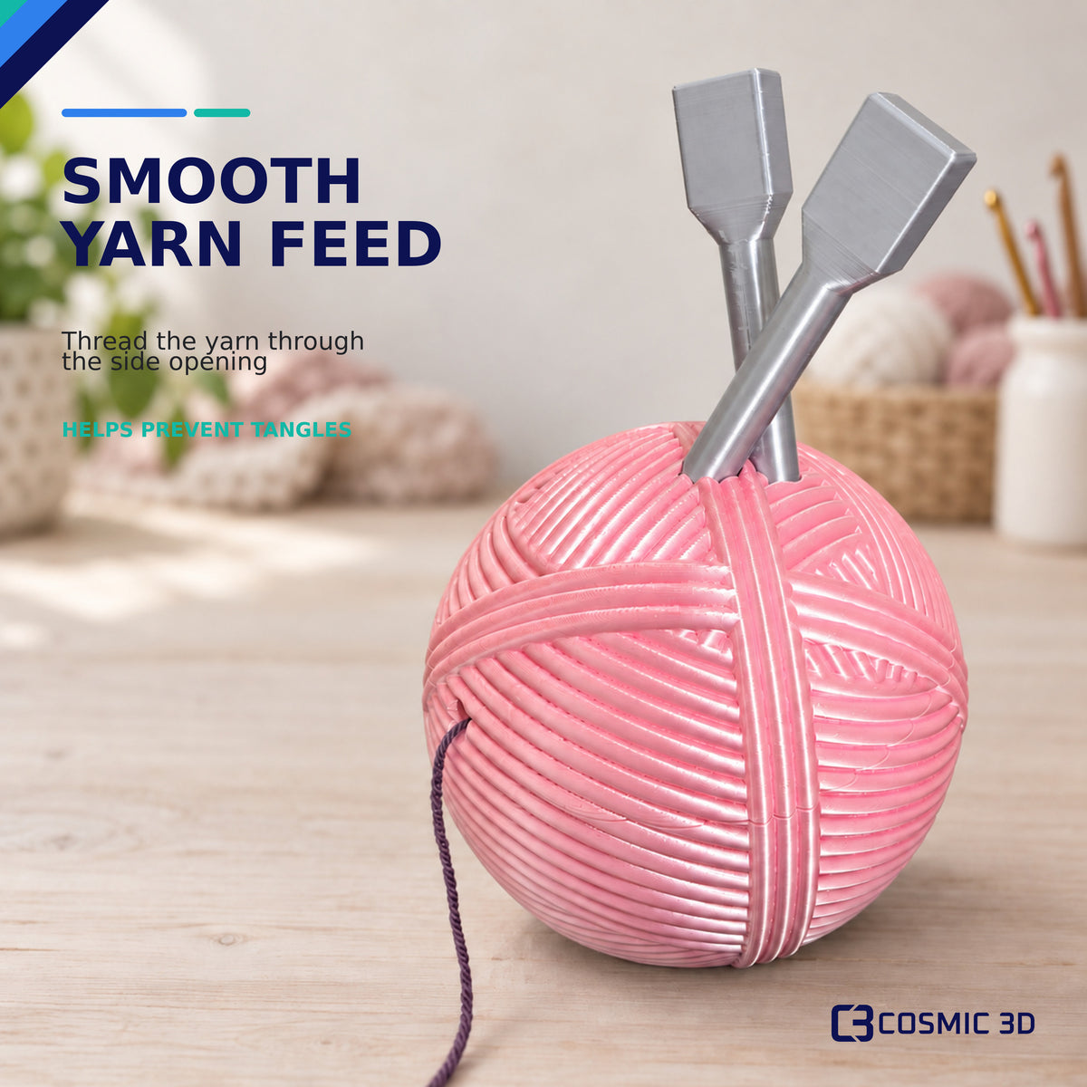Smooth side yarn-feed opening for large magnetic yarn ball holder