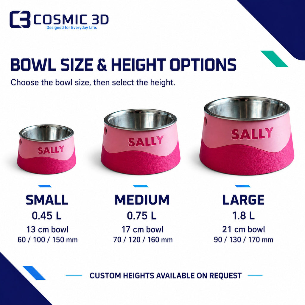 Bowl Size and Height Options — personalised elevated wavy dog bowl