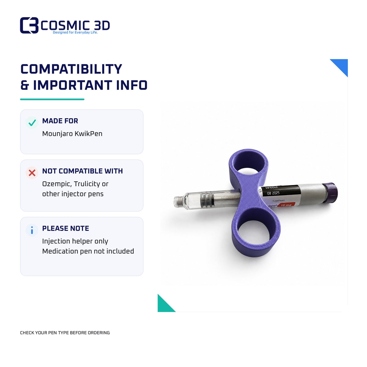 Compatibility guidance for Mounjaro KwikPen injection helper