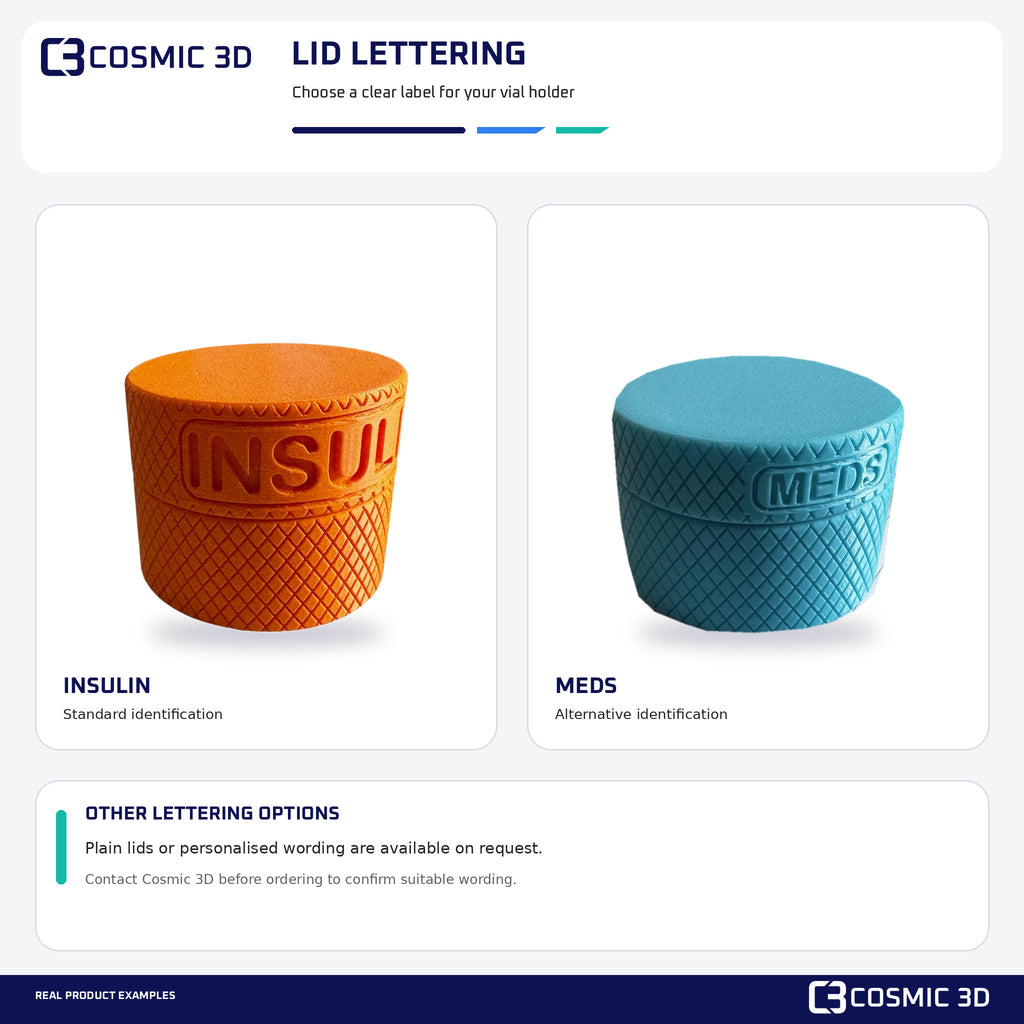 Lid Lettering Options Insulin Vial Holder — insulin vial screw-top travel holder