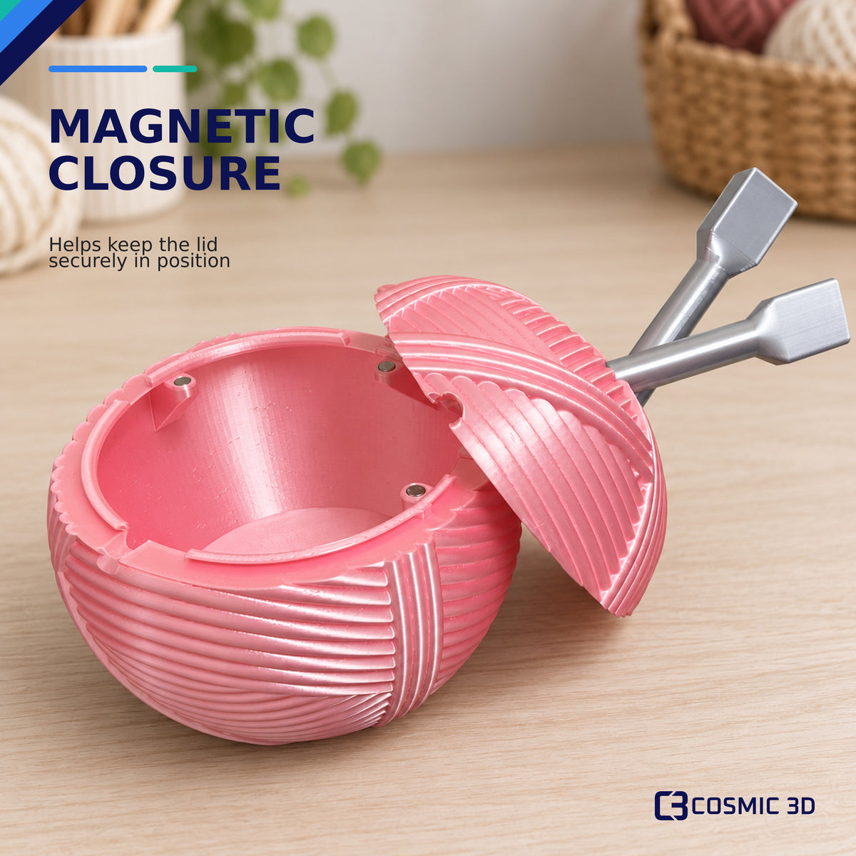 Magnetic closure detail for large magnetic yarn ball holder