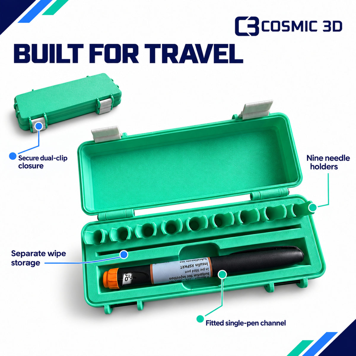 Medication Pen Travel Case Features — medication pen and needle travel case