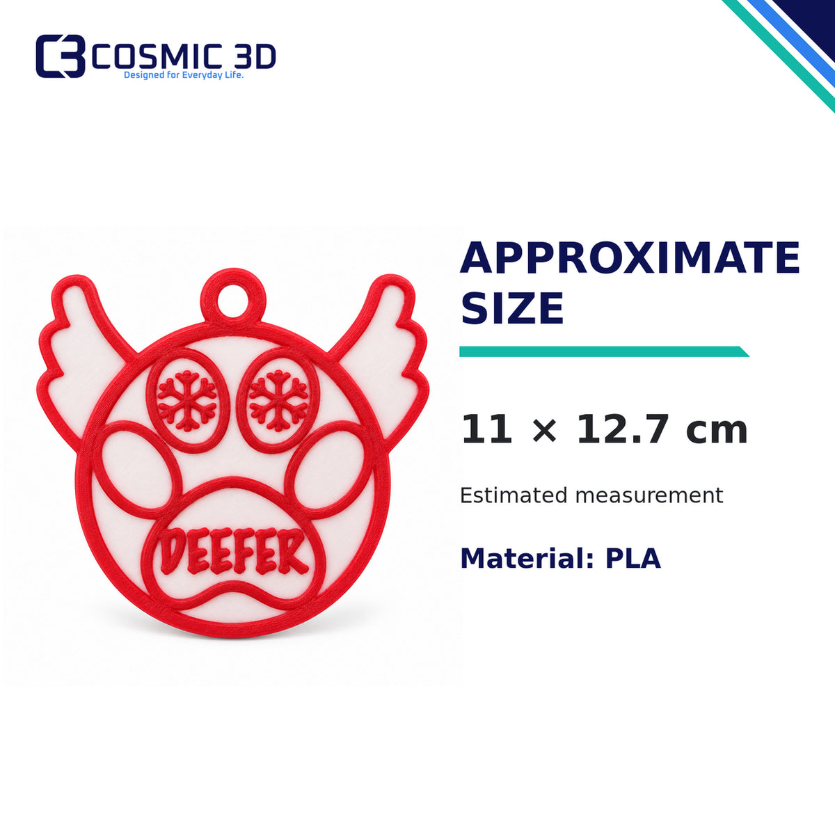 Product measurements for personalised pet paw Christmas ornament