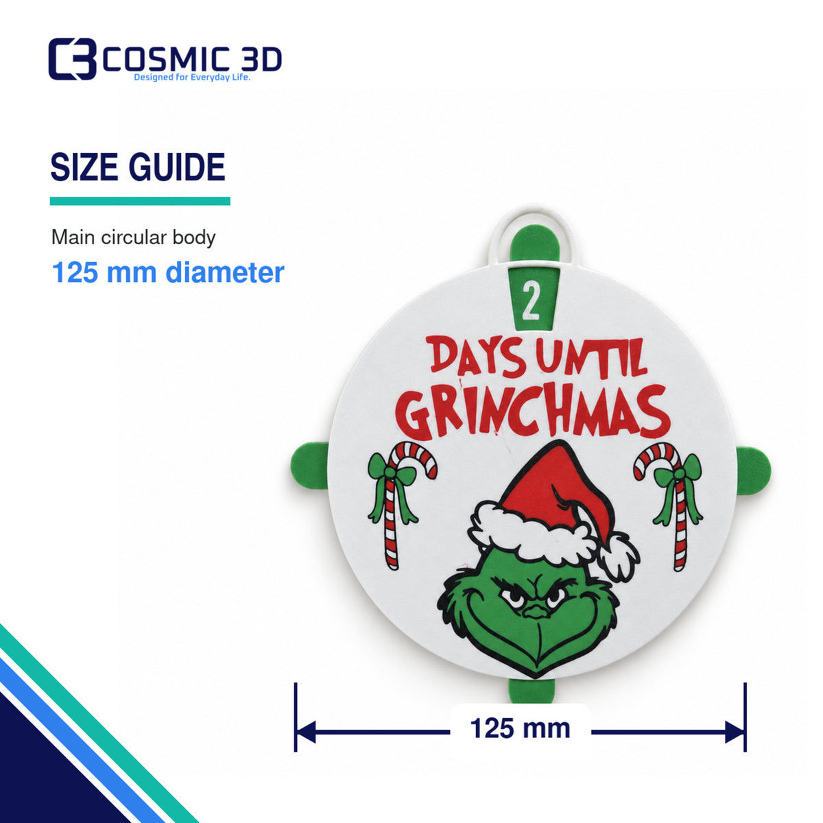 Product size guide for Grinchmas countdown decoration