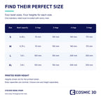 Stacked riser size chart with S to XL bowl capacities and holder heights for two to five rings.