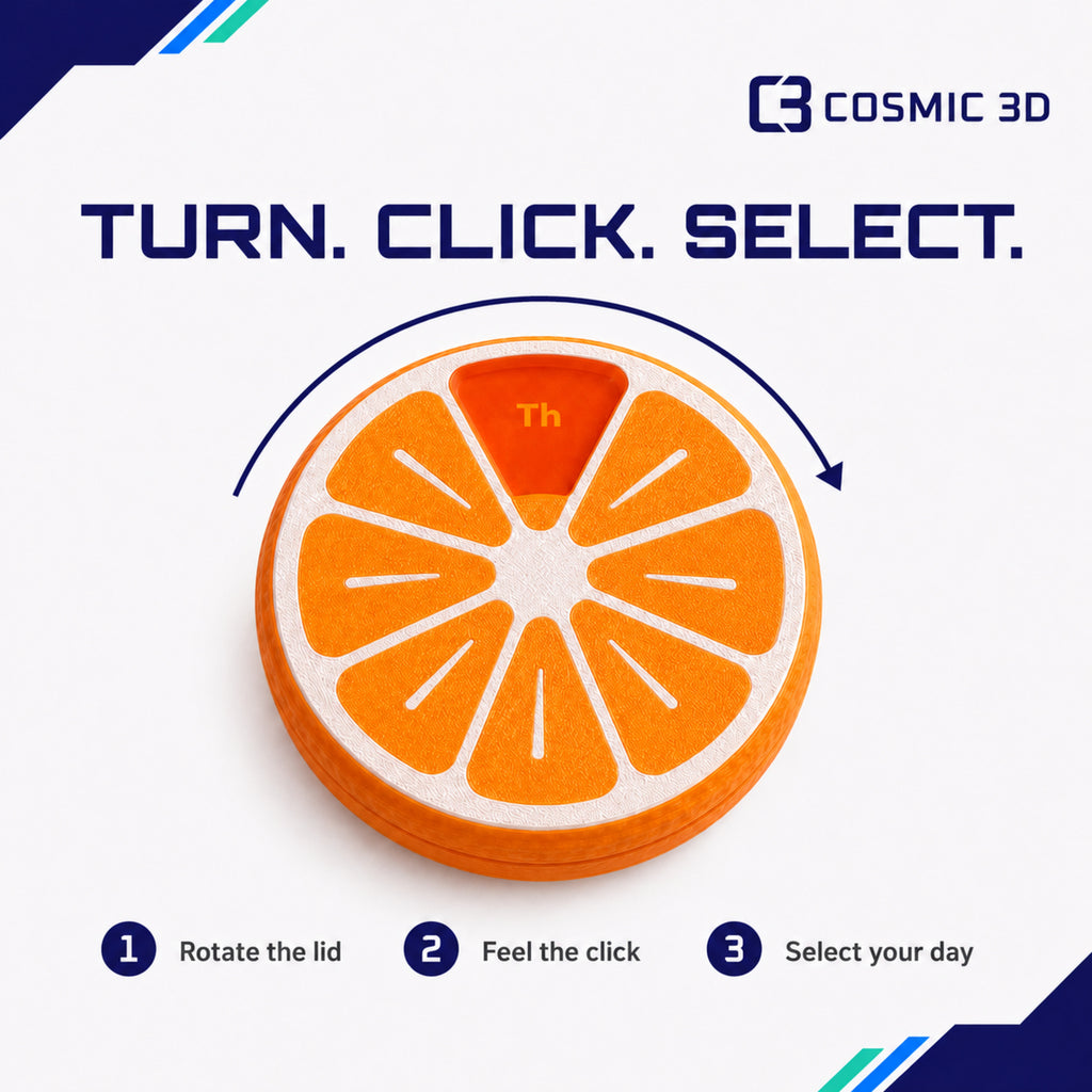 Turn Click Select Citrus 7-Day Pill Organiser — 7-day citrus click pill organiser