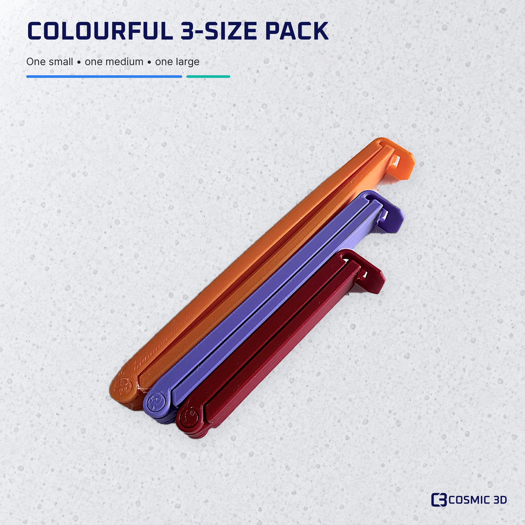 Colourful three-size kitchen bag clip pack