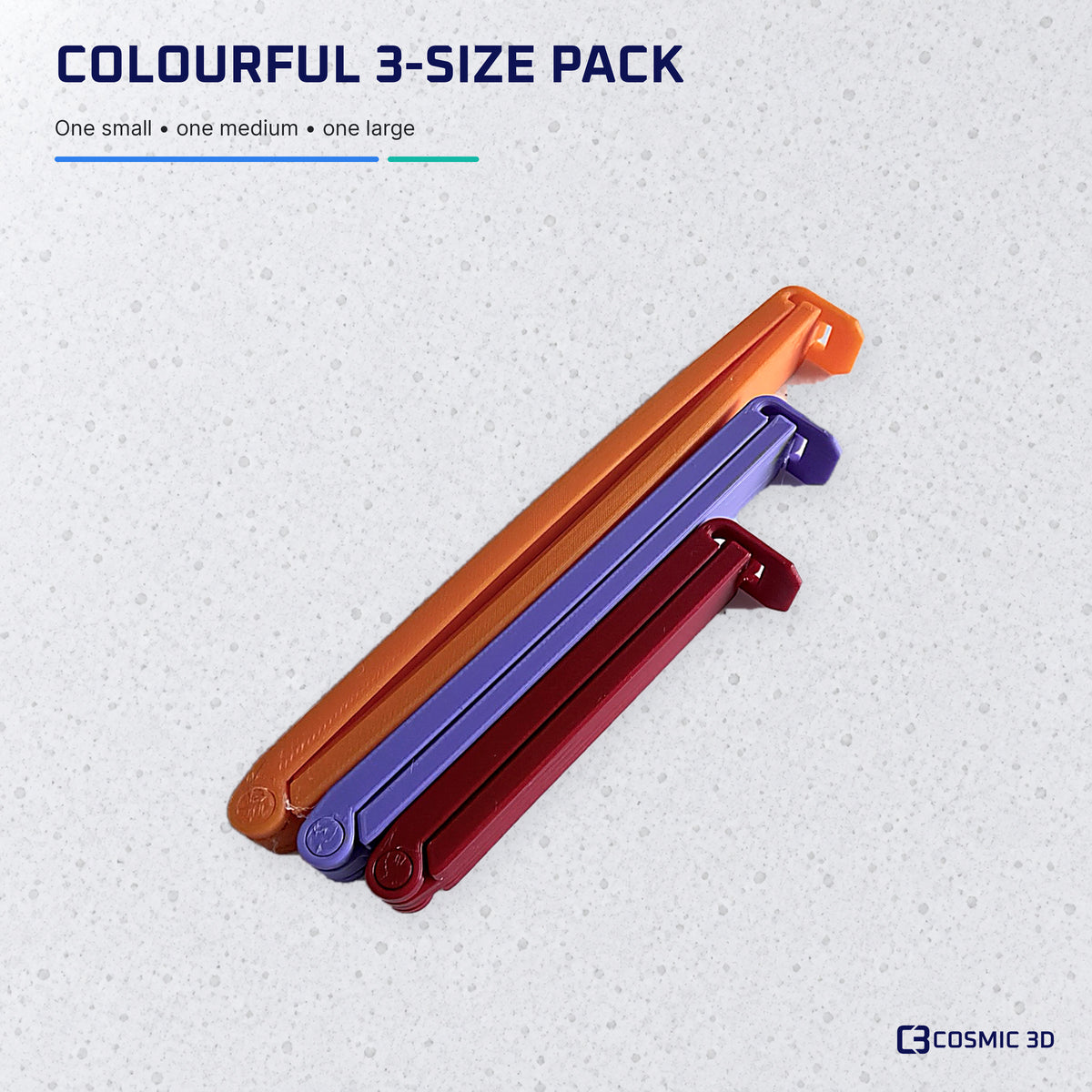 Colourful three-size kitchen bag clip pack