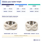 Twisted riser height guide with Small, Medium and Large options and a 70 mm versus 110 mm comparison.