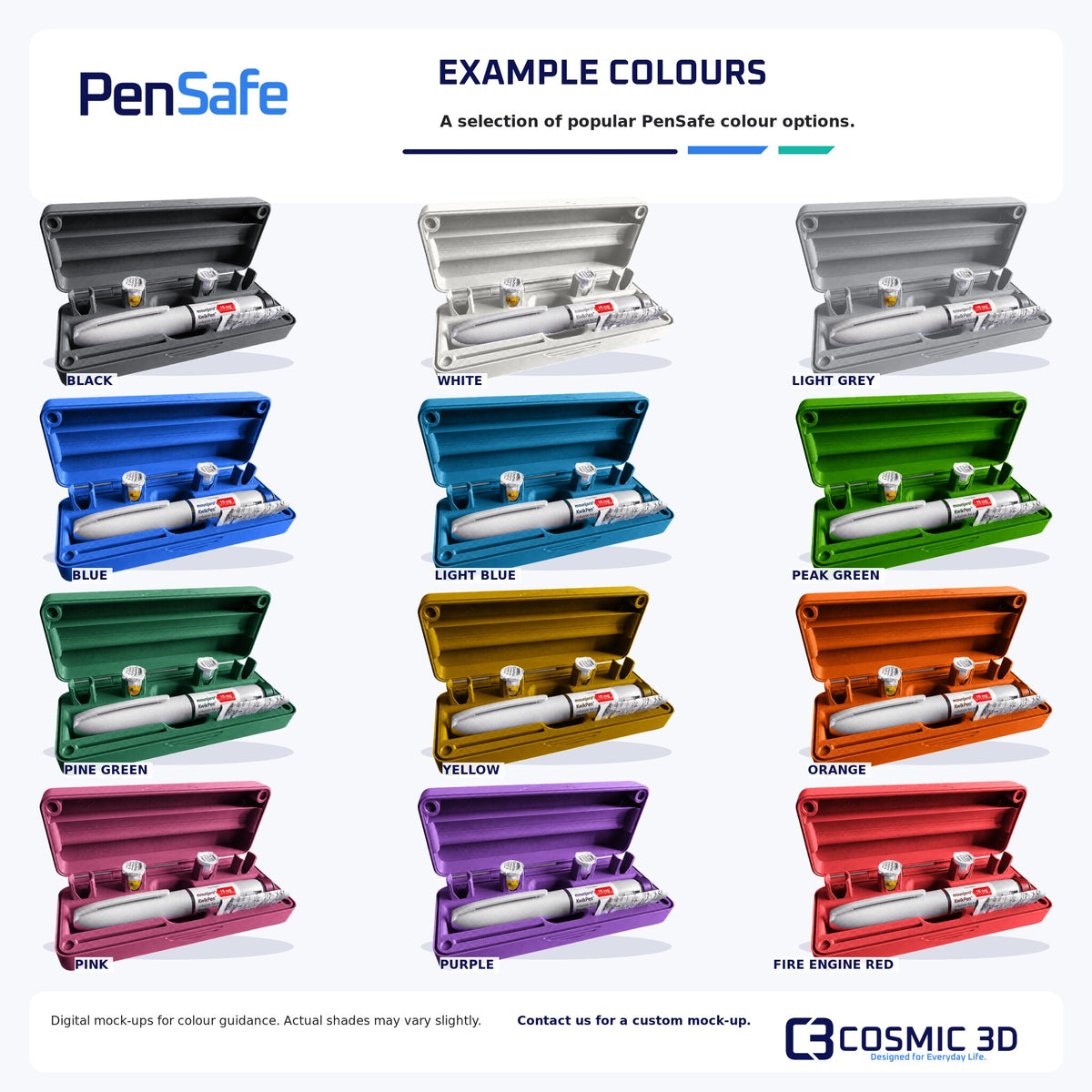 PenSafe Example Colours — PenSafe medication pen travel case