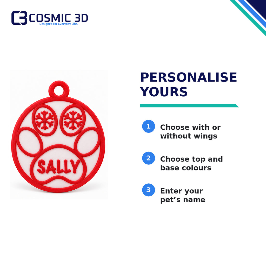 Personalisation choices for personalised pet paw Christmas ornament