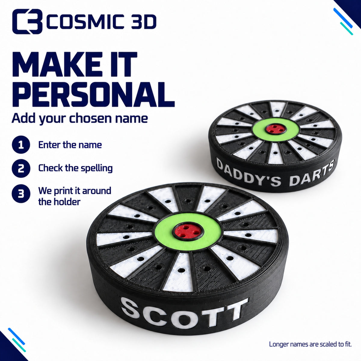 Name personalisation options for the dart holder
