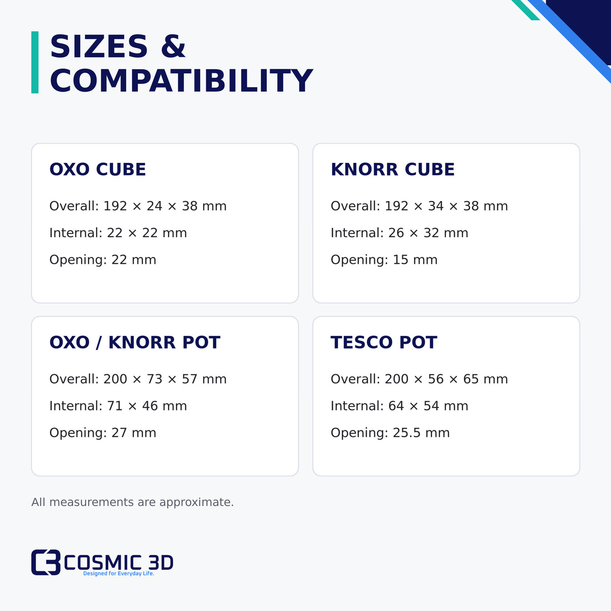 Sizes Compatibility — stock cube and pot wall holder