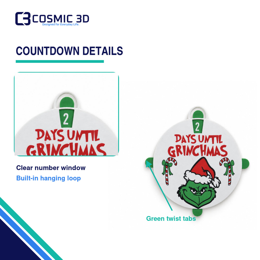 Close-up product details for Grinchmas countdown decoration