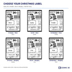Six Christmas label options: Santa, elf or reindeer, each with Nice List or Naughty List ticked.