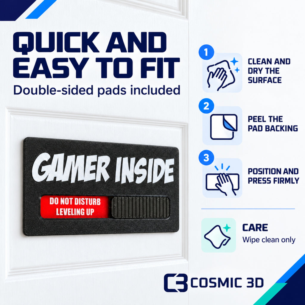 Fitting and care instructions for personalised gamer door sign