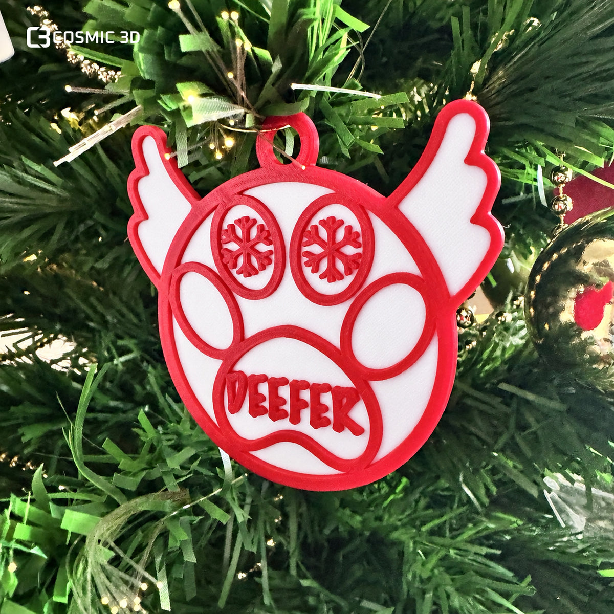 Product shown in a home setting for personalised pet paw Christmas ornament