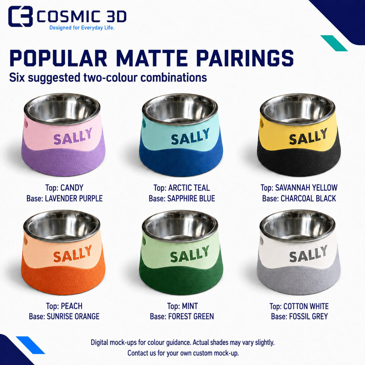 Matte Colour Pairings — personalised elevated wavy dog bowl