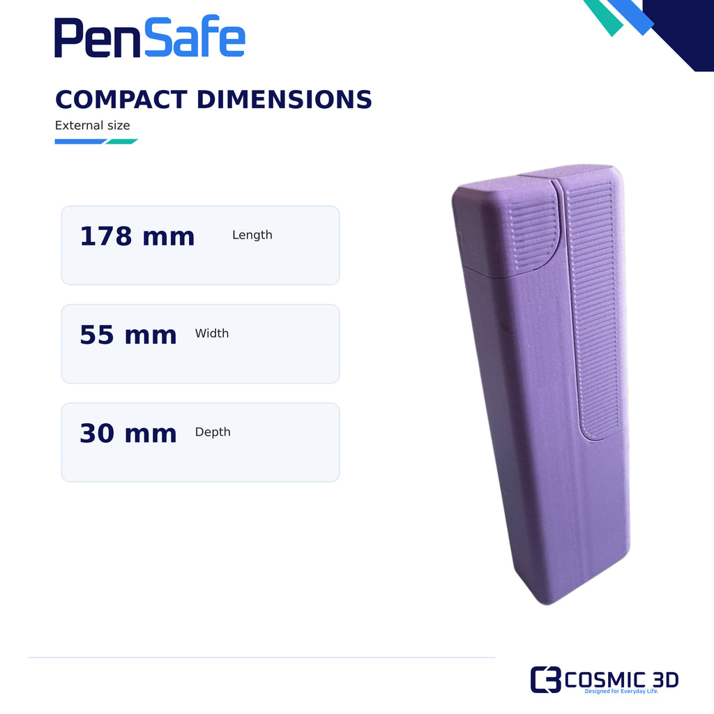 Product dimensions for PenSafe pen and needle travel case