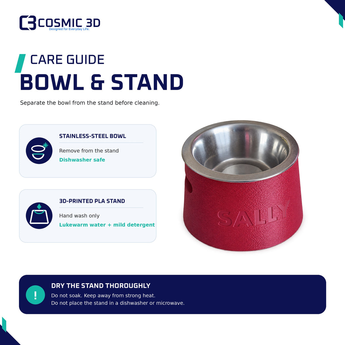 Care guide for the personalised tapered pet bowl riser