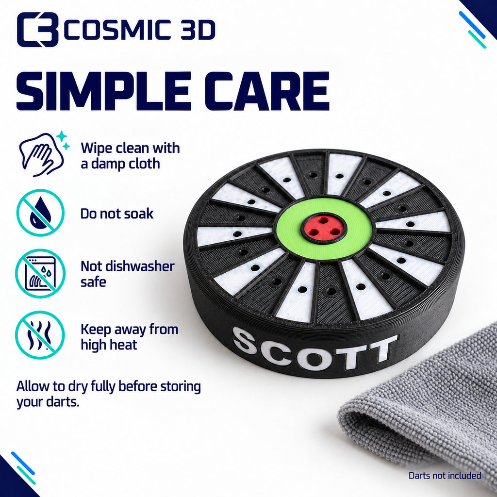 Care instructions for the personalised dart holder