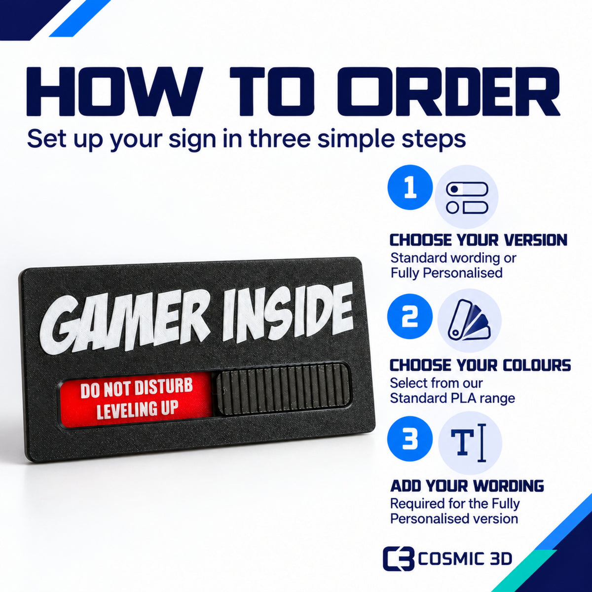 Ordering steps for personalised gamer door sign