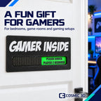 Product shown in a home setting for personalised gamer door sign