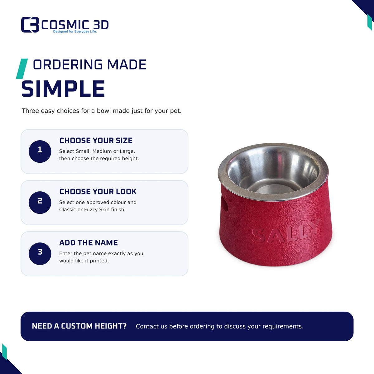Personalisation and ordering guide for the tapered pet bowl riser