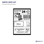 Santa Christmas label preview with Nice List ticked and example name Oliver.