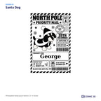 Santa Dog parcel sticker preview with example name George and the Nice List ticked.