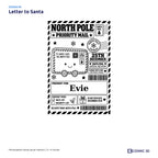 Letter to Santa parcel sticker preview with example name Evie and the Nice List ticked.