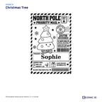 Christmas Tree parcel sticker preview with example name Sophie and the Nice List ticked.