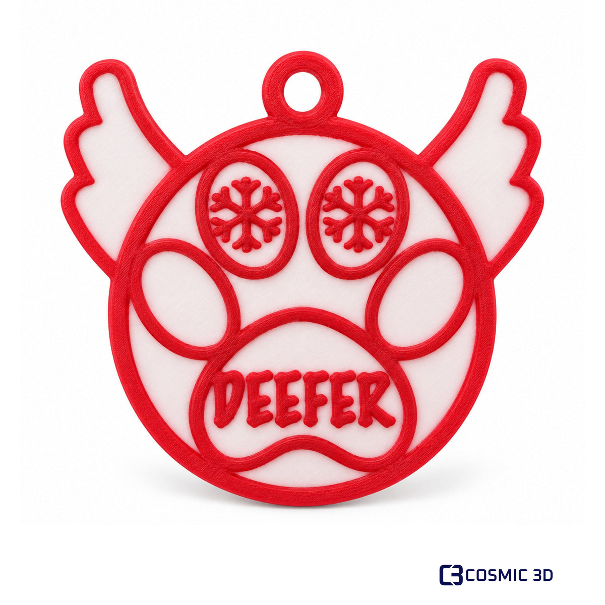 Personalised Pet Paw Christmas Ornament – Optional Wings by Cosmic 3D — Deefer red/white winged paw ornament