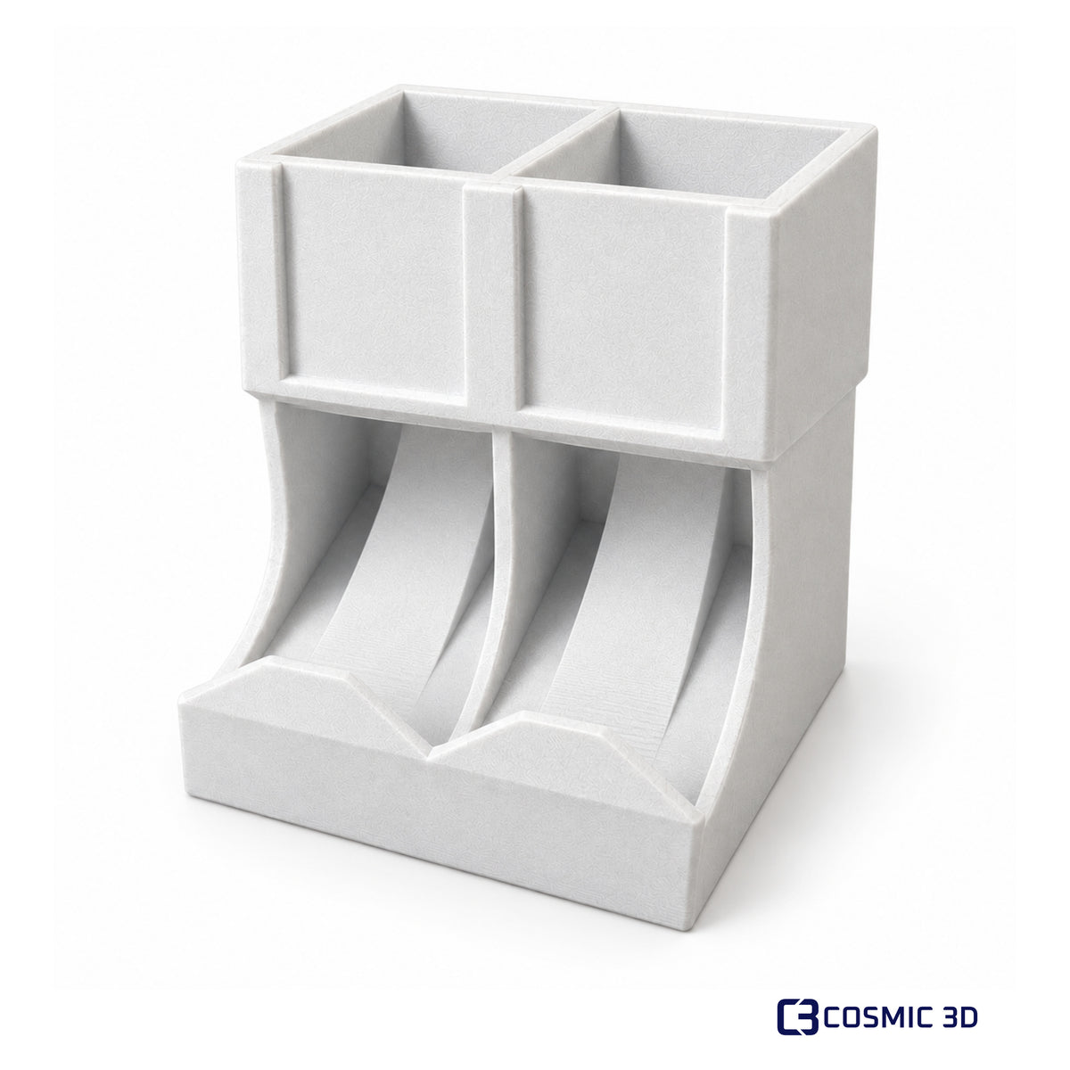 Vertical Coffee Capsule Holder – Compatible with Nespresso Tubes by Cosmic 3D — White two-channel coffee holder, empty