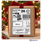 Personalised Christmas Parcel Labels - Santa, Elf & Reindeer by Cosmic 3D — Oliver parcel label, original passed scene