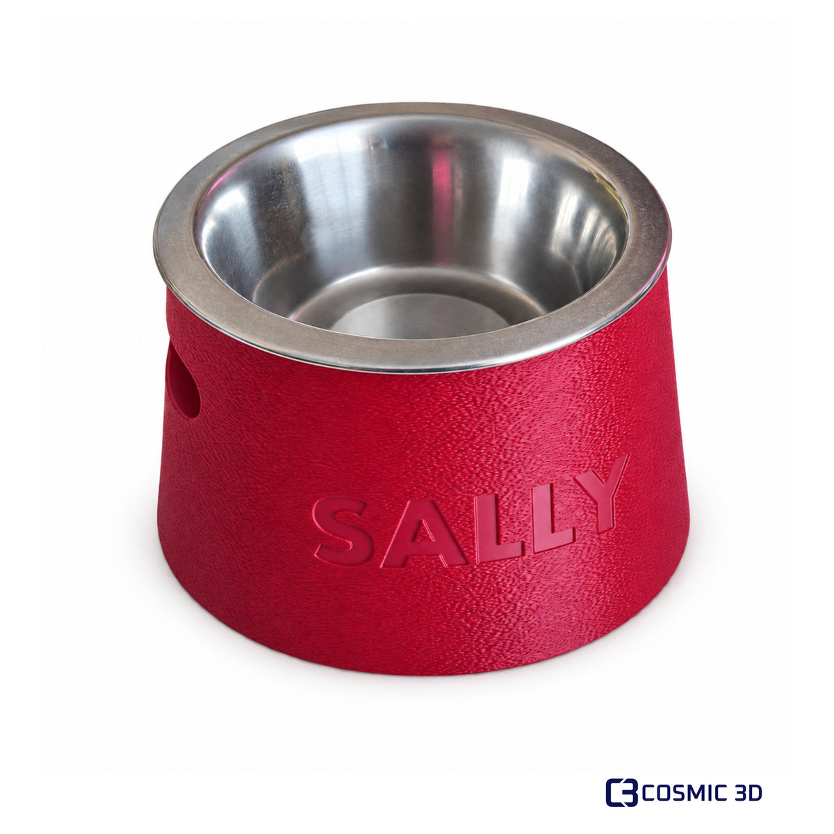 Personalised Tapered Pet Bowl Riser with Stainless-Steel Bowl by Cosmic 3D — Sally red tapered bowl riser